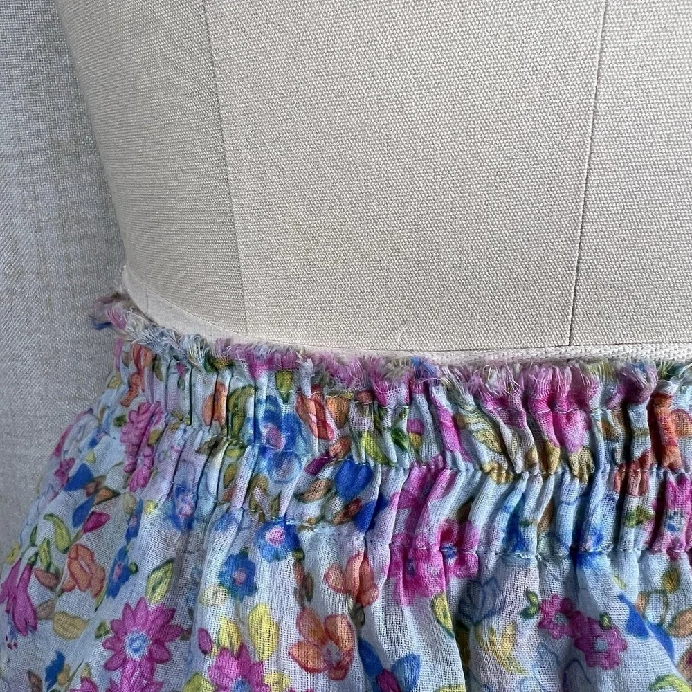 LoveShackFancy Ruffle Tiered Mini‎ Skirt Coral Reef Waves Floral Blue Small